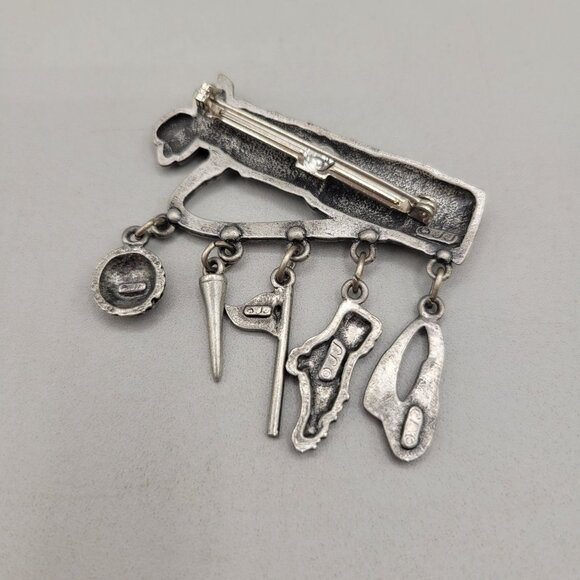 JJ Jonette Jewelry Golf Themed Brooch Dangling Charms Pewter - Picture 2 of 3